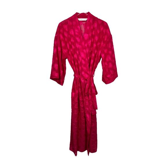Vintage Victoria's Secret Hot Pink Heart Semi Sheer Robe Small Long Maxi Kimono - Picture 1 of 5